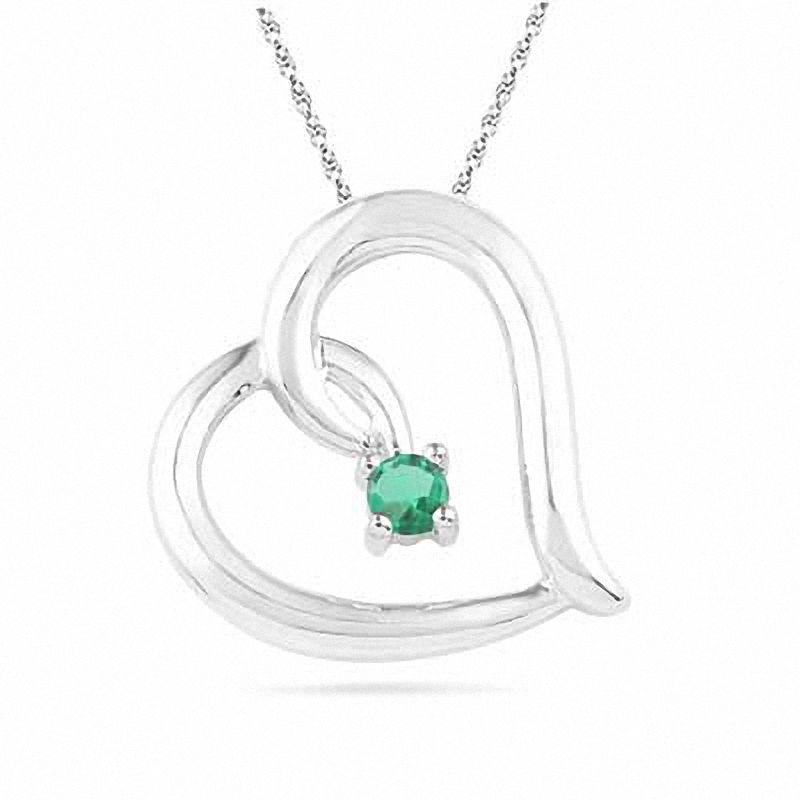 Lab-Created Emerald Tilted Heart Pendant in Sterling Silver