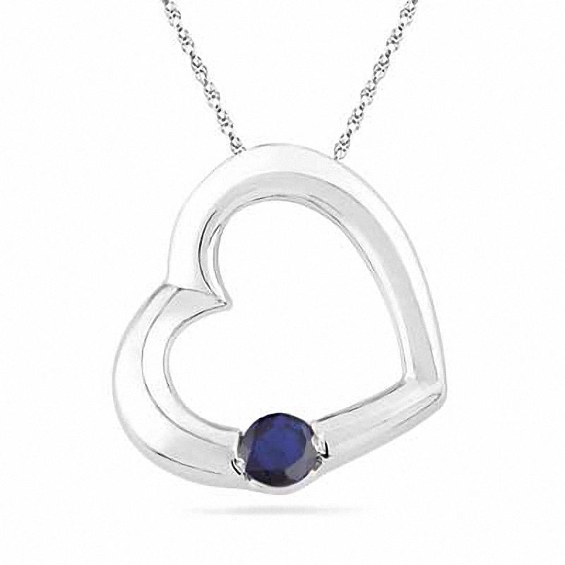 Lab-Created Blue Sapphire Heart Pendant in Sterling Silver