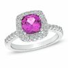 Thumbnail Image 0 of 7.0mm Cushion-Cut Lab-Created Pink and White Sapphire Ring in Sterling Silver