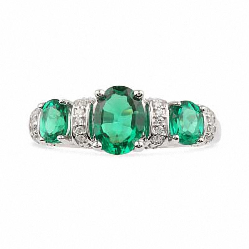 Oval Lab-Created Emerald and Diamond Accent Ring in Sterling Silver