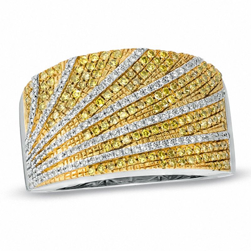 0.61 CT. T.W. Enhanced Yellow and White Diamond Sunshine Ring in 10K White Gold
