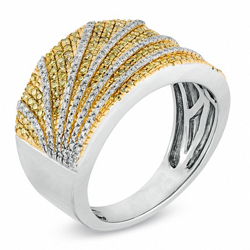 0.61 CT. T.W. Enhanced Yellow and White Diamond Sunshine Ring in 10K White Gold