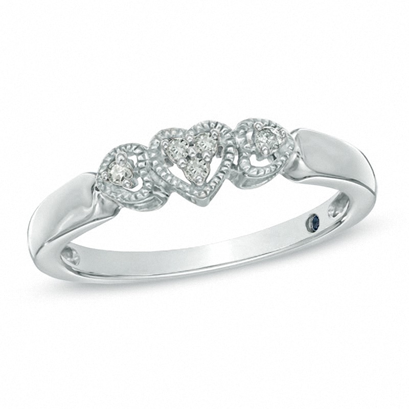 0.04 CT. T.W. Diamond Triple Heart Promise Ring in Sterling Silver