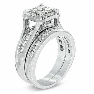 Princess cut quad diamond on sale bridal set