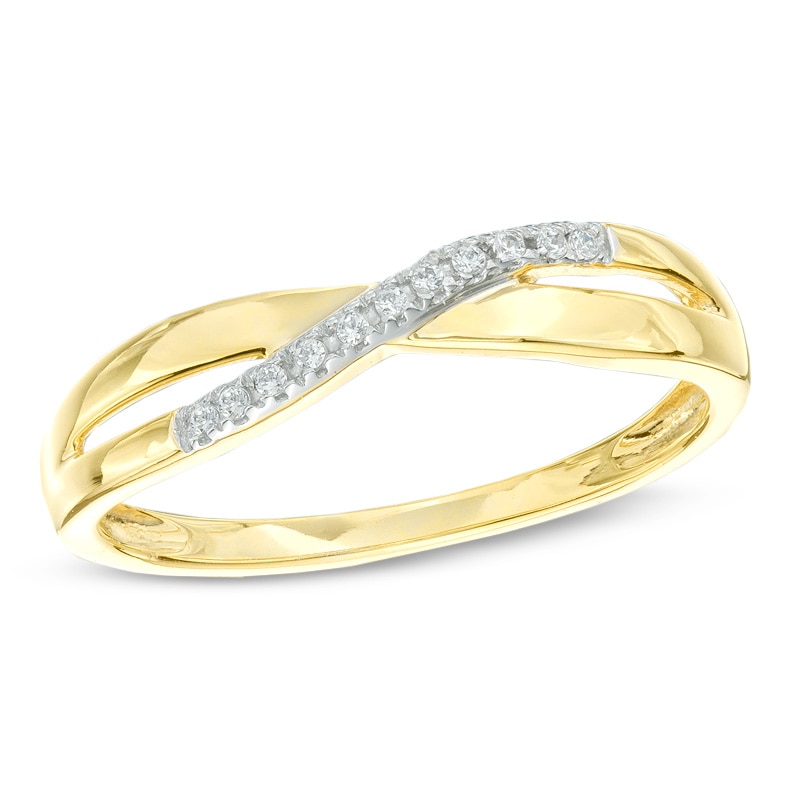 0.05 CT. T.W. Diamond Criss-Cross Wave Band in 10K Gold