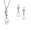 Thumbnail Image 0 of 7.0 - 8.5 Cultured Freshwater Pearl and Lab-Created White Sapphire Pendant and Drop Earrings Set in Sterling Silver