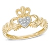Thumbnail Image 0 of Heart-Shaped Multi-Diamond Accent Claddagh Ring in 10K Gold
