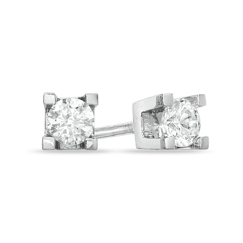 0.25 CT. T.W. Canadian Certified Diamond Square-Set Solitaire Stud Earrings in 14K White Gold (I/I2)