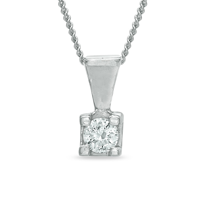 0.10 CT. Certified Canadian Diamond Square-Set Solitaire Pendant in 14K White Gold - 17"(I/I2)
