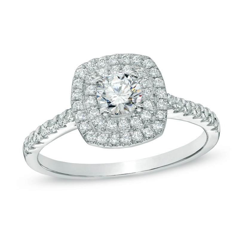 0.71 CT. T.W. Certified Canadian Diamond Frame Engagement Ring in 14K White Gold (I/I1)