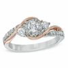 Thumbnail Image 0 of 0.50 CT. T.W. Diamond Three Stone Swirl Engagement Ring in 10K Two-Tone Gold
