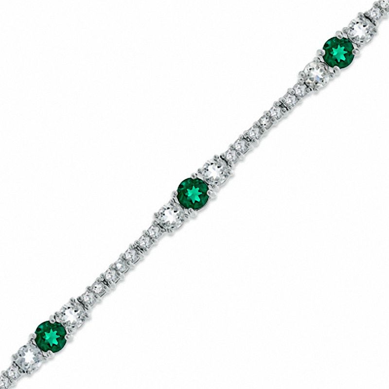 Lab-Created Emerald and White Topaz Bracelet in Sterling Silver - 7.25"
