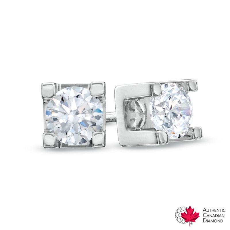 0.50 CT. T.W. Certified Canadian Diamond Solitaire Stud Earrings in 14K White Gold (I/I2)