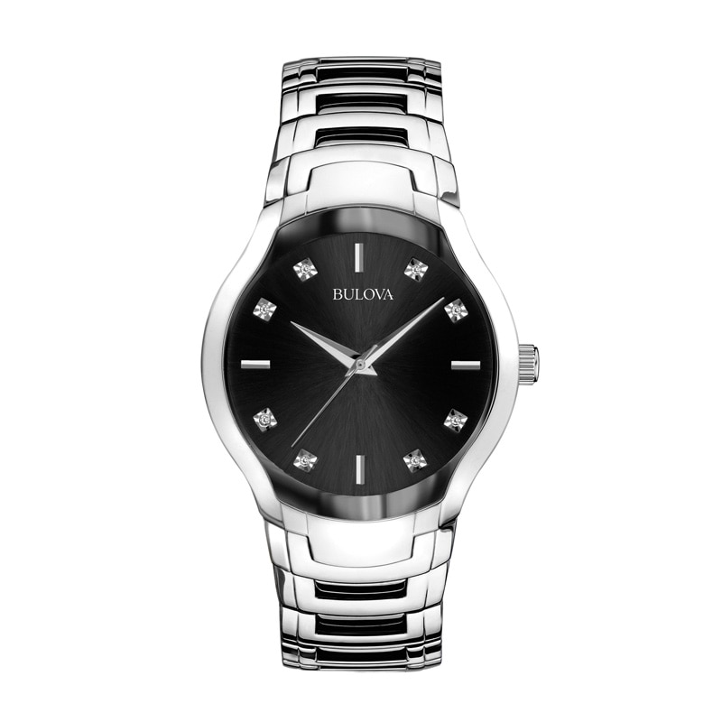 Men's Bulova Diamond Accent Watch with Black Dial (Model: 96D117)