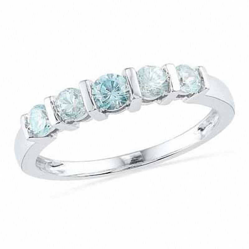 Aquamarine Five Stone Anniversary Band in Sterling Silver