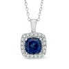 Thumbnail Image 0 of 7.0mm Cushion-Cut Lab-Created Blue and White Sapphire Pendant in Sterling Silver