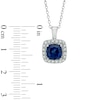 Thumbnail Image 1 of 7.0mm Cushion-Cut Lab-Created Blue and White Sapphire Pendant in Sterling Silver