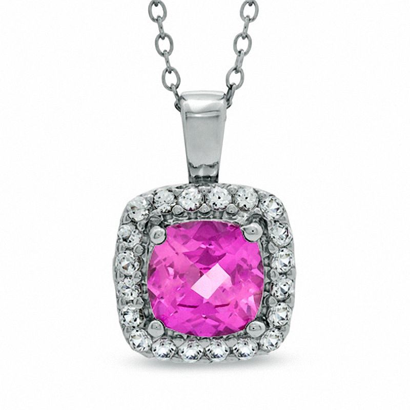 7.0mm Cushion-Cut Lab-Created Pink and White Sapphire Pendant in Sterling Silver
