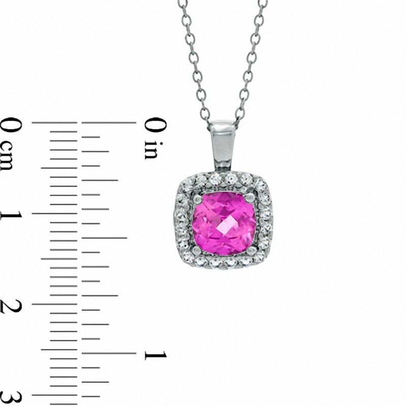 7.0mm Cushion-Cut Lab-Created Pink and White Sapphire Pendant in Sterling Silver