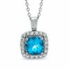 Thumbnail Image 0 of 7.0mm Cushion-Cut Swiss Blue Topaz and Lab-Created White Sapphire Pendant in Sterling Silver