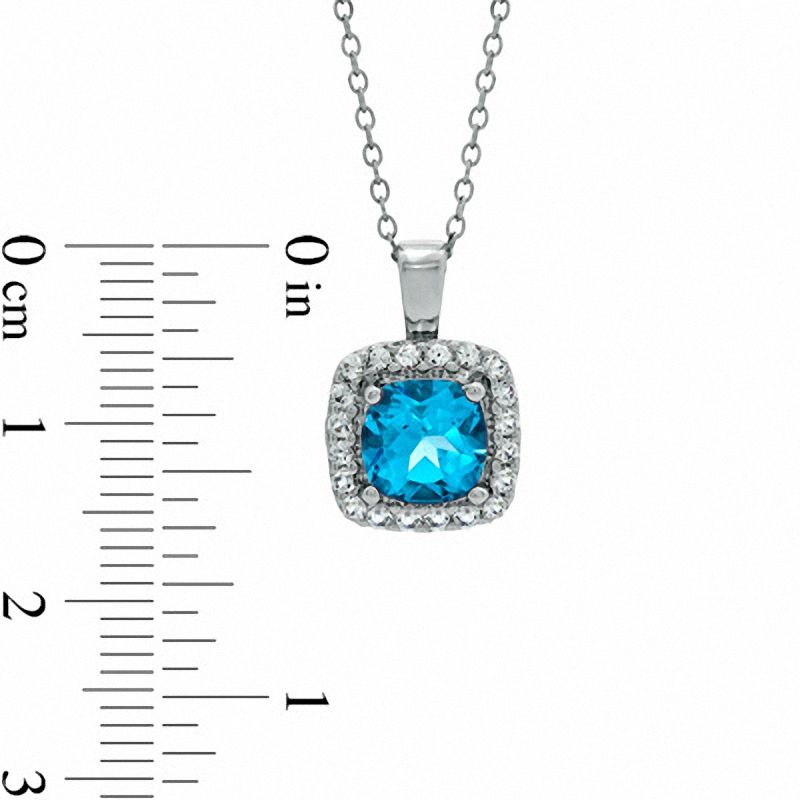 7.0mm Cushion-Cut Swiss Blue Topaz and Lab-Created White Sapphire Pendant in Sterling Silver