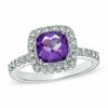 Thumbnail Image 0 of 7.0mm Cushion-Cut Amethyst and Lab-Created White Sapphire Ring in Sterling Silver