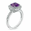 Thumbnail Image 1 of 7.0mm Cushion-Cut Amethyst and Lab-Created White Sapphire Ring in Sterling Silver