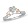 Thumbnail Image 0 of 0.04 CT. T.W. Diamond Triple Heart Ring in Sterling Silver and 10K Rose Gold