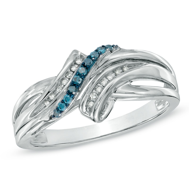 0.07 CT. T.W. Enhanced Blue and White Diamond Double Bypass Ring in Sterling Silver