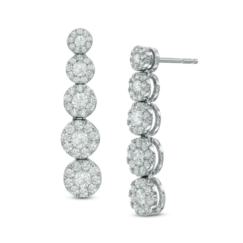1.25 CT. T.W. Diamond Cluster Graduating Drop Earrings in 10K White Gold