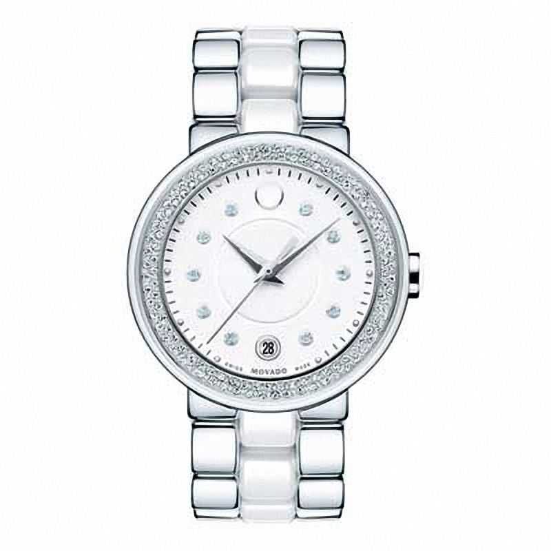 Ladies' Movado Cerena Diamond Accent Ceramic Watch (606625)