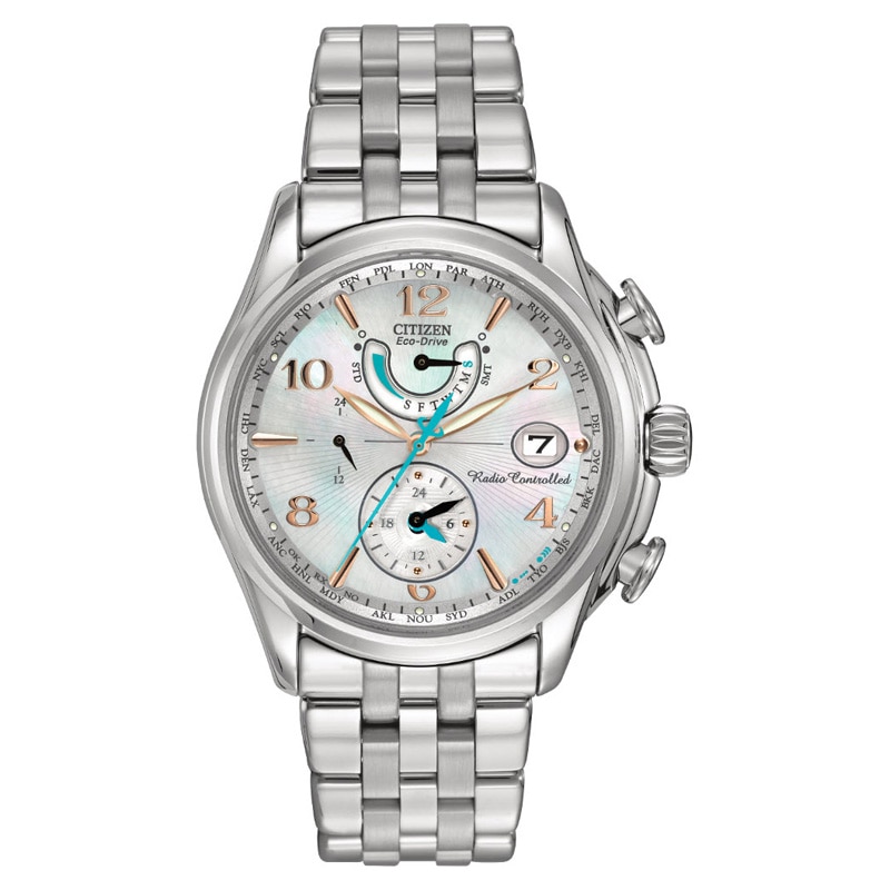 Ladies' Citizen Eco-Drive® World Time A-T Chronograph Watch with Mother-of-Pearl Dial (Model: FC0000-59D)