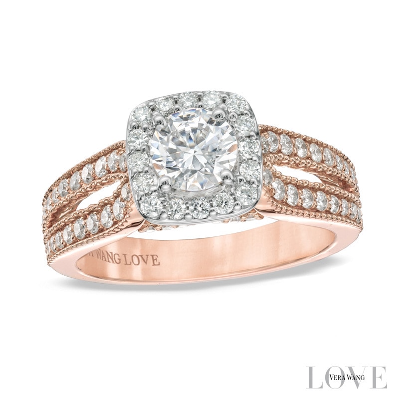 Vera Wang Love Collection 1.18 CT. T.W. Diamond Split Shank Engagement Ring in 14K Rose Gold
