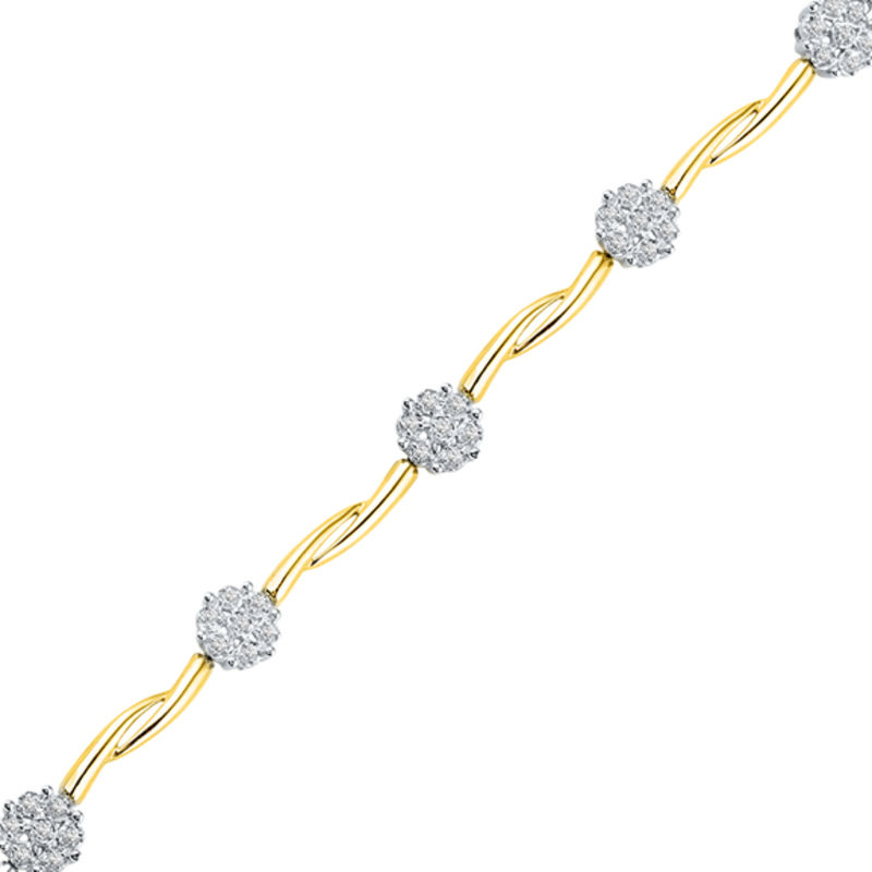 0.33 CT. T.W. Diamond Cluster Wavy Station Bracelet in 10K Gold