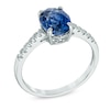 Thumbnail Image 1 of Oval Lab-Created Blue and White Sapphire Ring in 10K White Gold