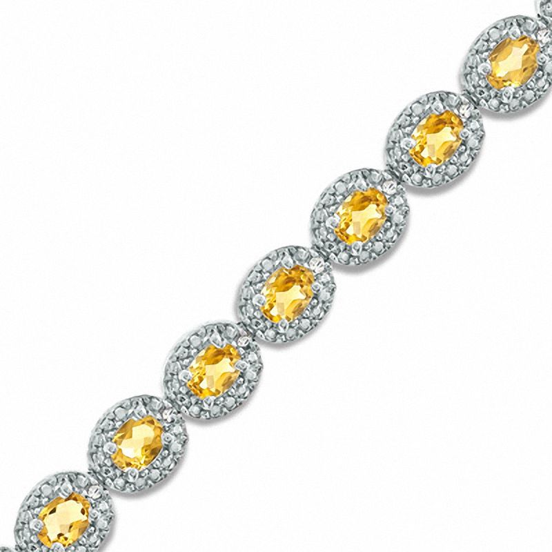 Oval Lab-Created Yellow Sapphire and Diamond Accent Bracelet in Sterling Silver - 7.5"