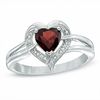 Thumbnail Image 0 of 6.0mm Heart-Shaped Garnet and Diamond Accent Ring in Sterling Silver