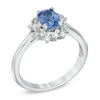 Thumbnail Image 1 of Oval Blue Sapphire and 0.12 CT. T.W. Diamond Ring in 10K White Gold