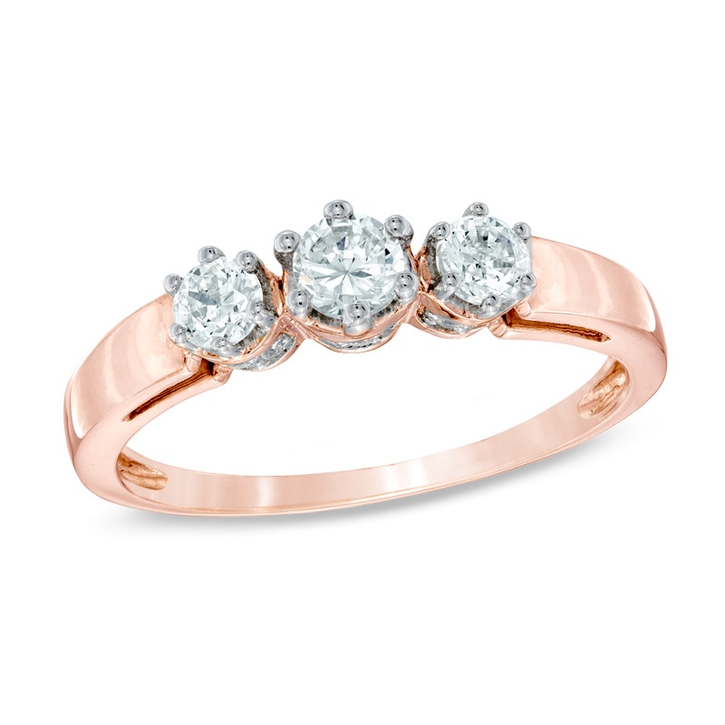0.50 CT. T.W. Diamond Three Stone Engagement Ring in 10K Rose Gold