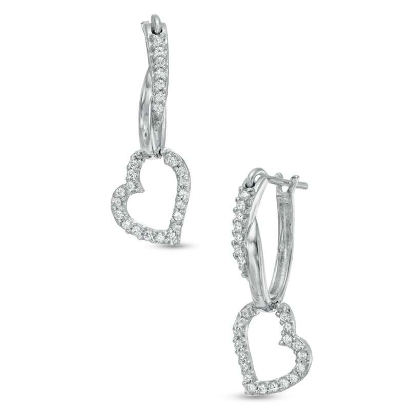 0.25 CT. T.W. Diamond Heart Dangle Hoop Earrings in Sterling Silver