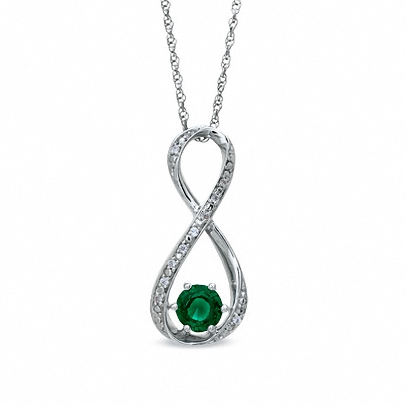 5.5mm Lab-Created Emerald and Diamond Accent Infinity Pendant in Sterling Silver