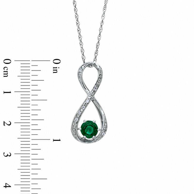 5.5mm Lab-Created Emerald and Diamond Accent Infinity Pendant in Sterling Silver