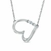 Thumbnail Image 0 of 0.13 CT. T.W. Diamond Three Stone Sideways Heart Necklace in Sterling Silver
