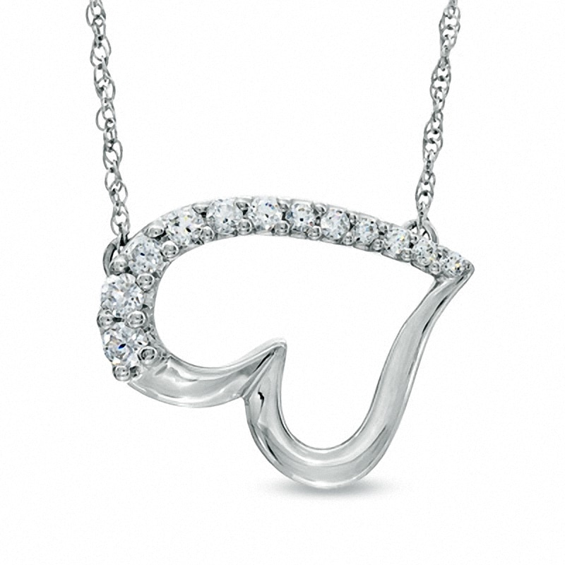 0.23 CT. T.W. Diamond Sideways Tilted Heart Necklace in Sterling Silver