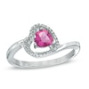 Thumbnail Image 0 of 5.0mm Sideways Heart-Shaped Lab-Created Pink Sapphire and Diamond Accent Ring in Sterling Silver