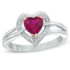 Thumbnail Image 0 of 6.0mm Heart-Shaped Lab-Created Ruby and Diamond Accent Ring in Sterling Silver