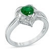 Thumbnail Image 1 of 6.0mm Heart-Shaped Lab-Created Emerald and Diamond Accent Ring in Sterling Silver