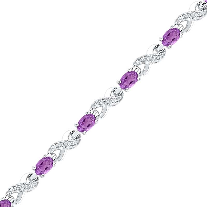 Oval Amethyst and Diamond Accent Bracelet in Sterling Silver - 7.5"