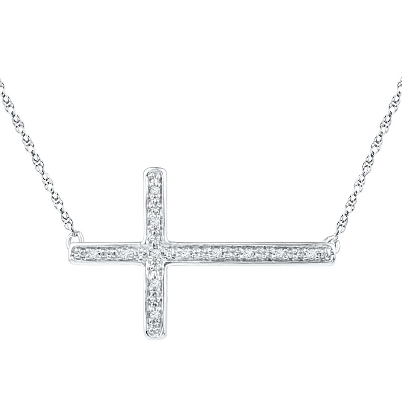 0.05 CT. T.W. Diamond Sideways Cross Necklace in Sterling Silver