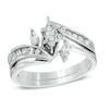 Thumbnail Image 0 of 0.50 CT. T.W. Marquise Diamond Three Stone Slant Bridal Set in 10K White Gold